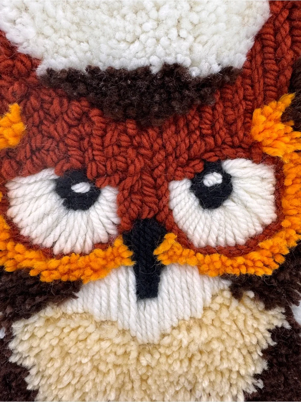 Vintage 70’s MCM Owl Latch Hook Wall Hanging Handmade Wool Yarn Boho Hippie